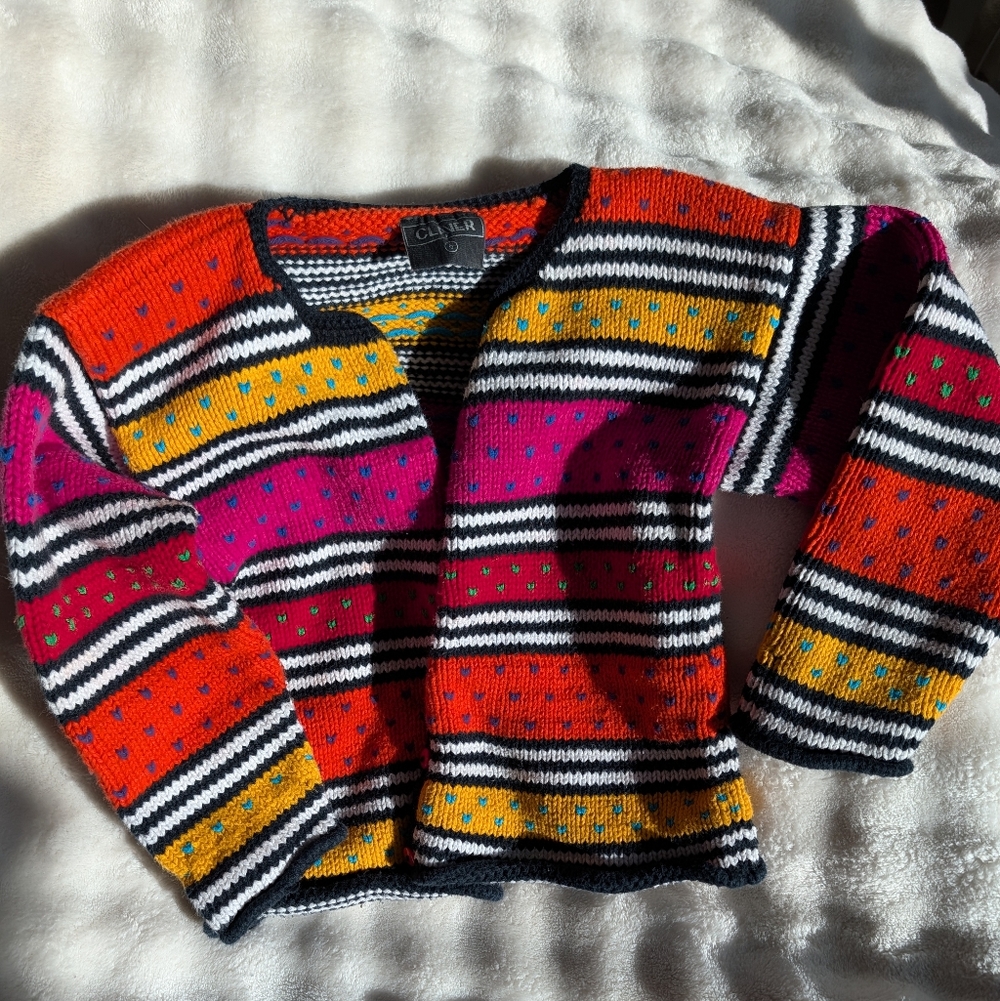 Vintage Claver Girls Size 6 Colorful Striped Knit Cardigan – 80s 90s Retro